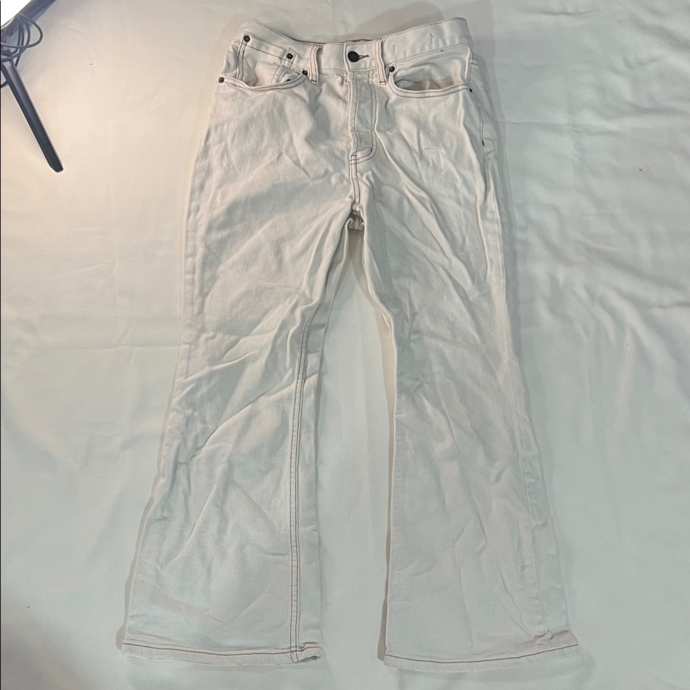 White Denim Jeans with Subtle Tan Stitching